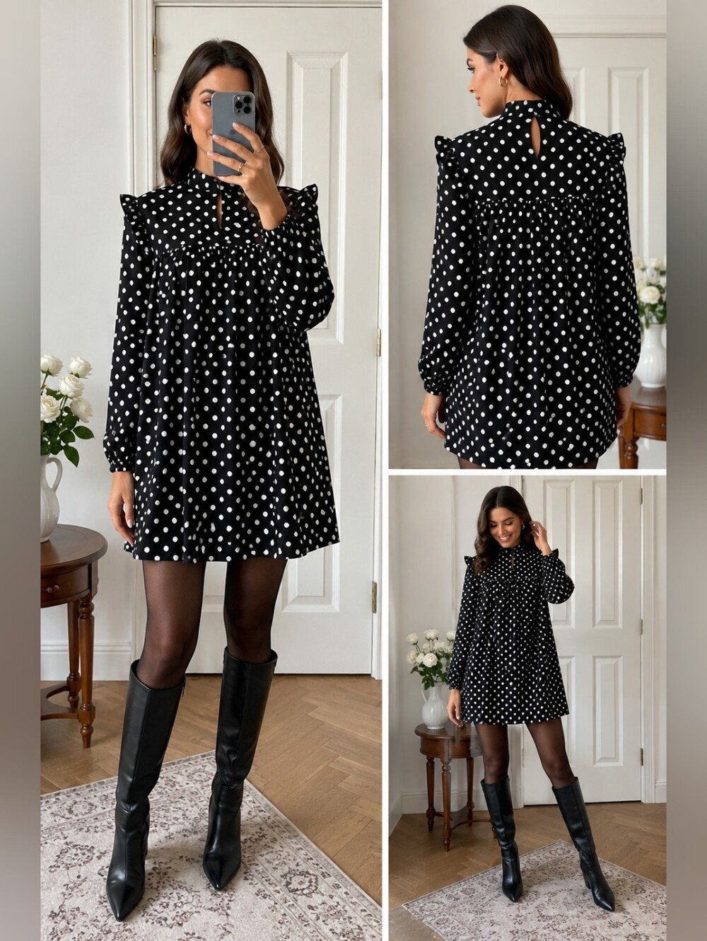 Boohoo Black and White Polka Dot Mini Dress
